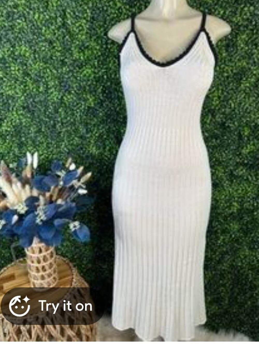 Freshman 1996 Ribbed Knit Maxi Dress White & Black Contrast Trim Size Med